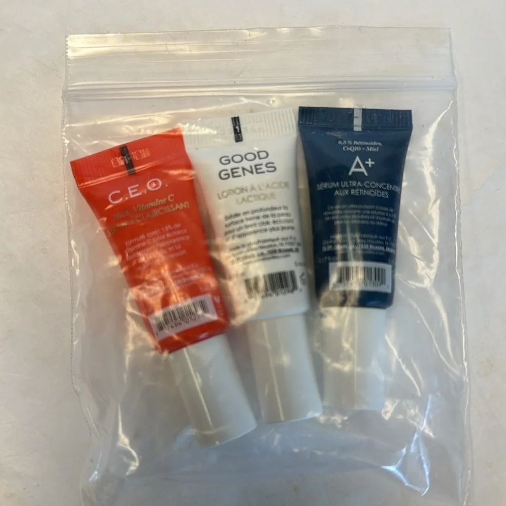 SUNDAY RILEY 3p CEO Vit C Serum, Good Genes Lactid Acid, A+ Retinoid Serum $42